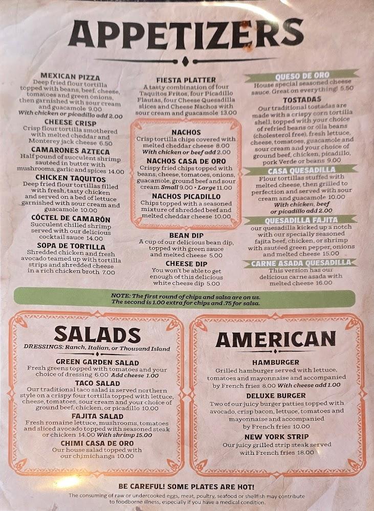 Casa De Oro Menu image 1